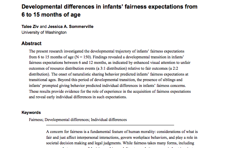 Developmental differences in fairness expectations