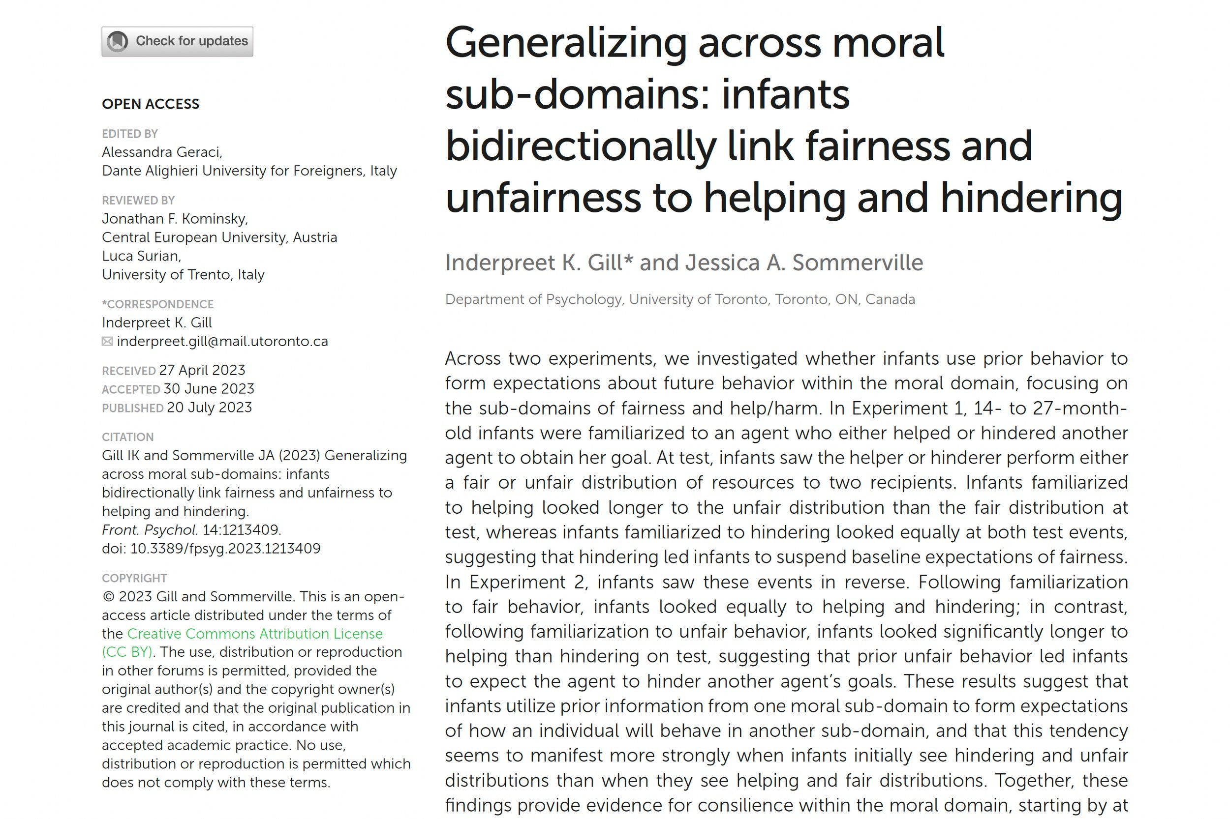 Infants bidirectionally link fairness and unfairness to helping and hindering