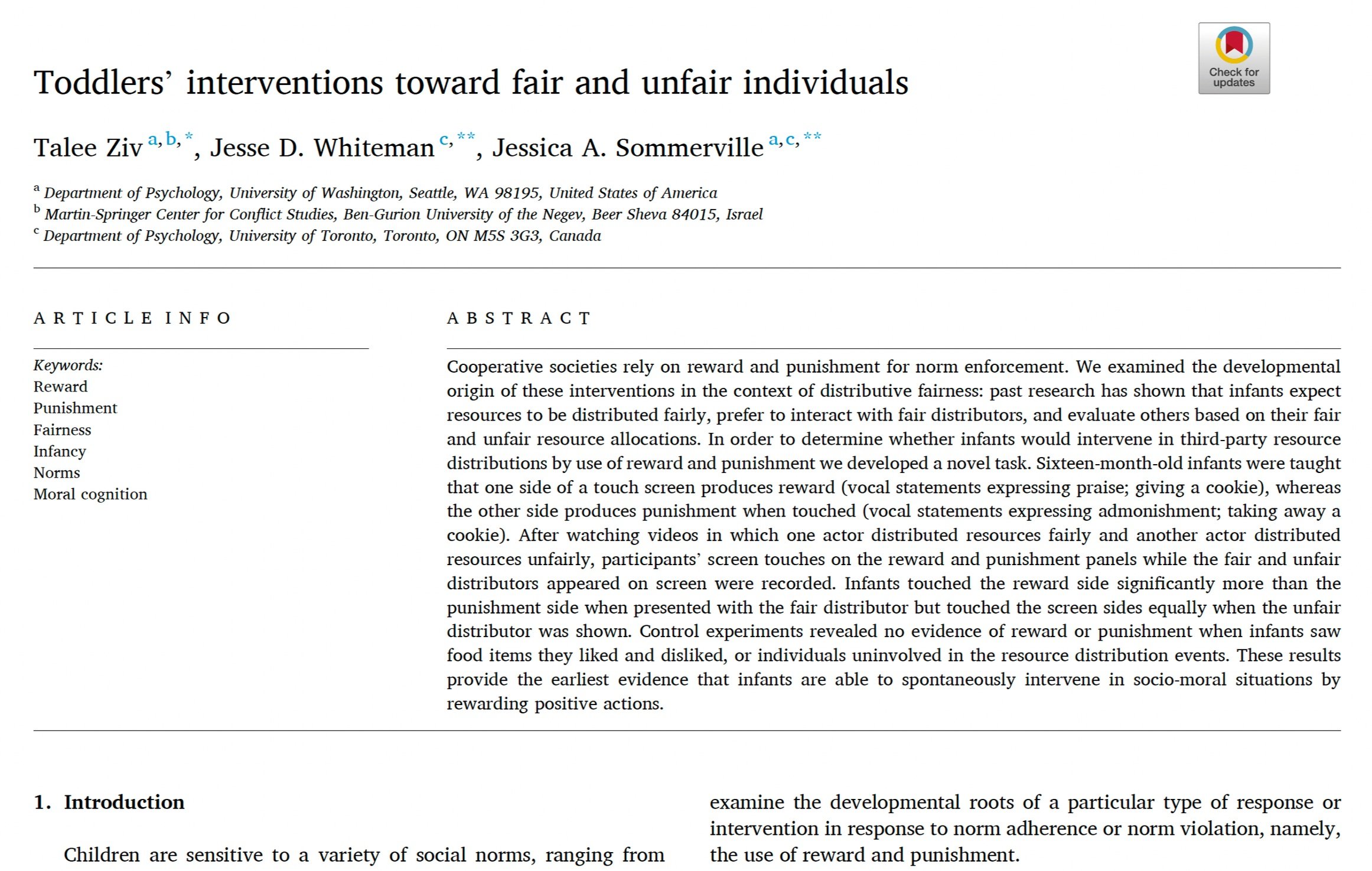 Toddlers' interventions toward fair and unfair individuals