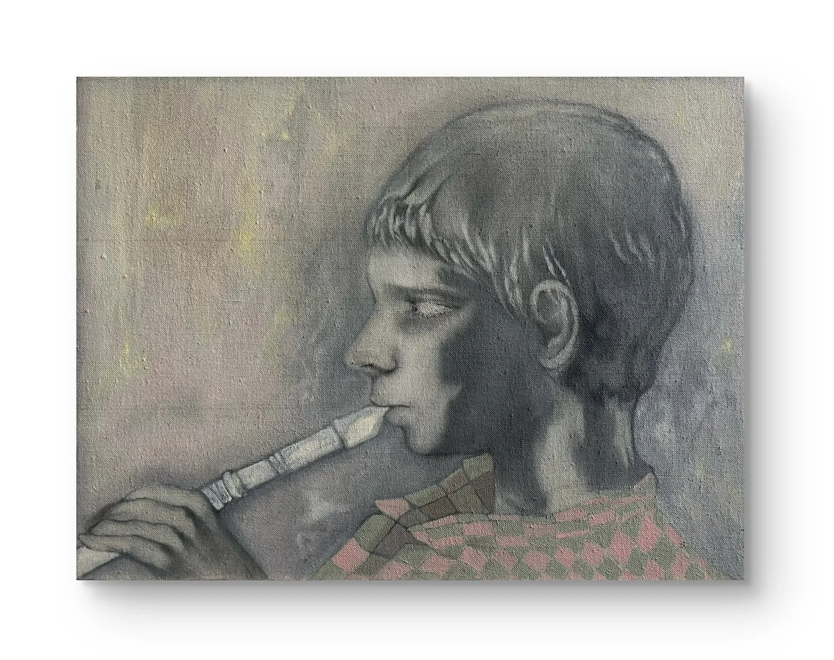  Boy with a flute, 2025   30cm x 40cm   oil and graphite on linen  