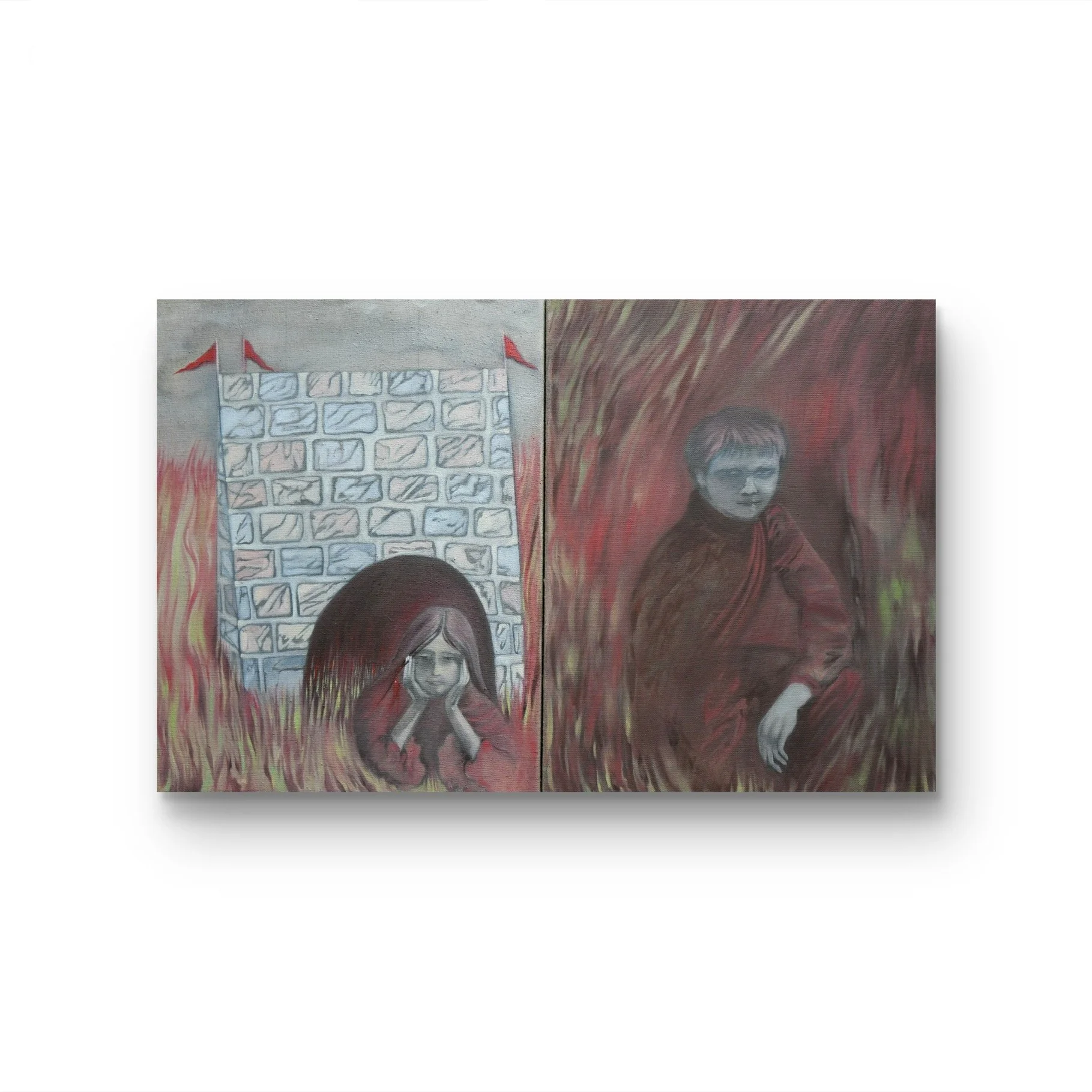  What dreams may come, 2025  (diptych) 35cm x 45cm each  oil, graphite and charcoal on linen 