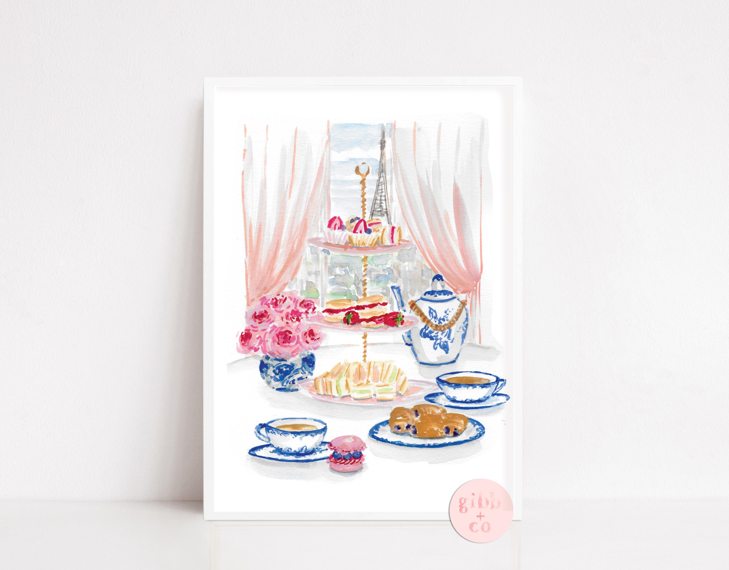 Illustrated Pink Paris Breakfast with a view of the Arch — Gibb+Co Studio