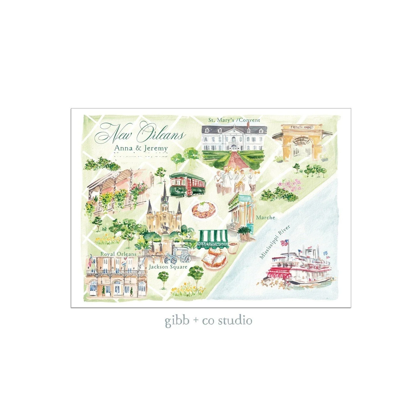 New Orleans custom wedding map for a client. Love taking my kids there...incredible food and music, stunning architectural details and interesting history.