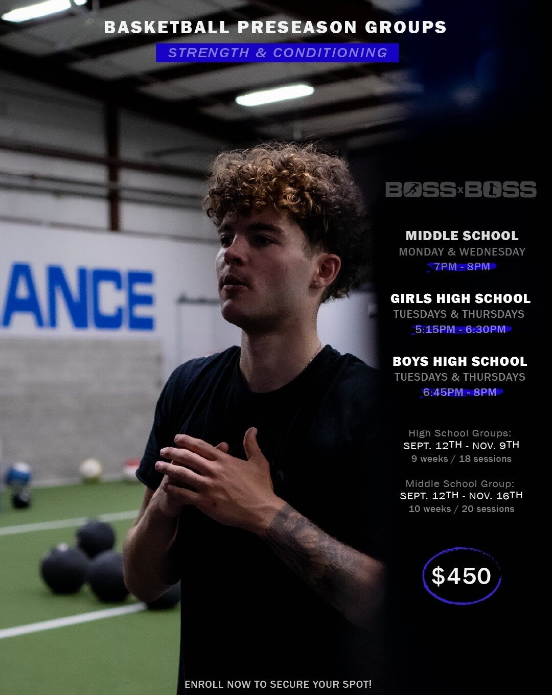 UPDATE:

Our previous post about the upcoming Boss Sports Performance - Basketball Preseason Program had the incorrect dates for the girls and boys high school groups.  These are the correct dates:

The Middle School Group will take place Mondays &am