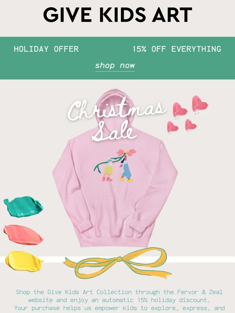 Every child is a creative miracle, and your support keeps their imagination alive.&nbsp;

Our partnership with&nbsp;Fervor &amp; Zeal&nbsp;ensures that&nbsp;25% of profits&nbsp;from our associated apparel always go toward free art workshops, supplies