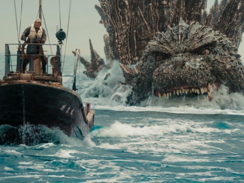 godzilla chases a boat