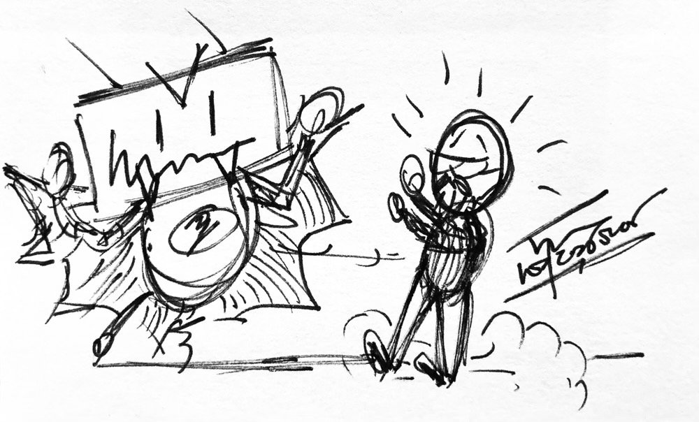 The day's Informality, a sketchy me stopped in my fearful tracks by a vampiric NuHerbie
