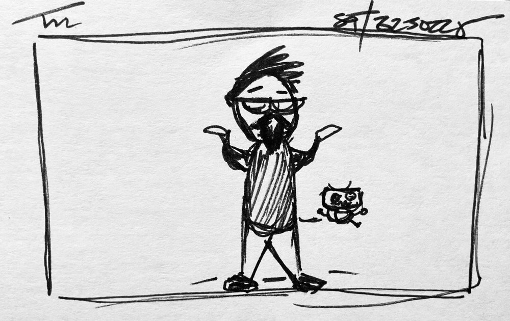 The morning's attendance card, a sketchy me and a sketchy H.E.R.B.I.E. clueless as to what to draw other than showing how clueless we are