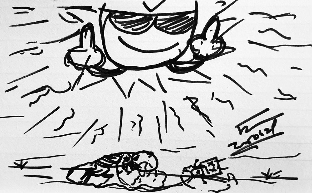 The day's Informality, in which NuHerbie and i die in a pool of sweat as a malevolent sun shines and flips us off.