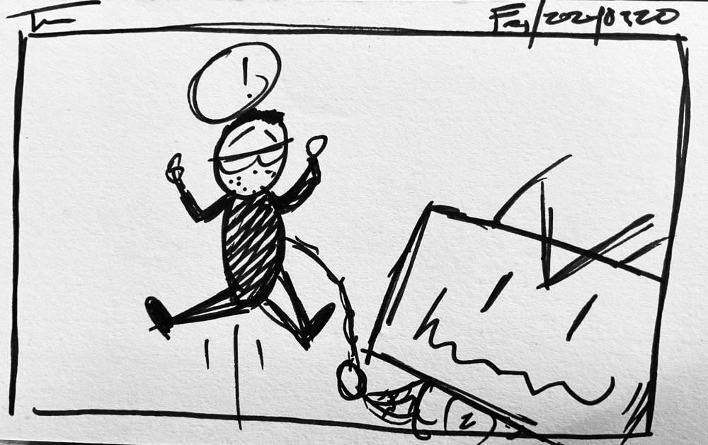 The morning's attendance card, a sketchy me leap