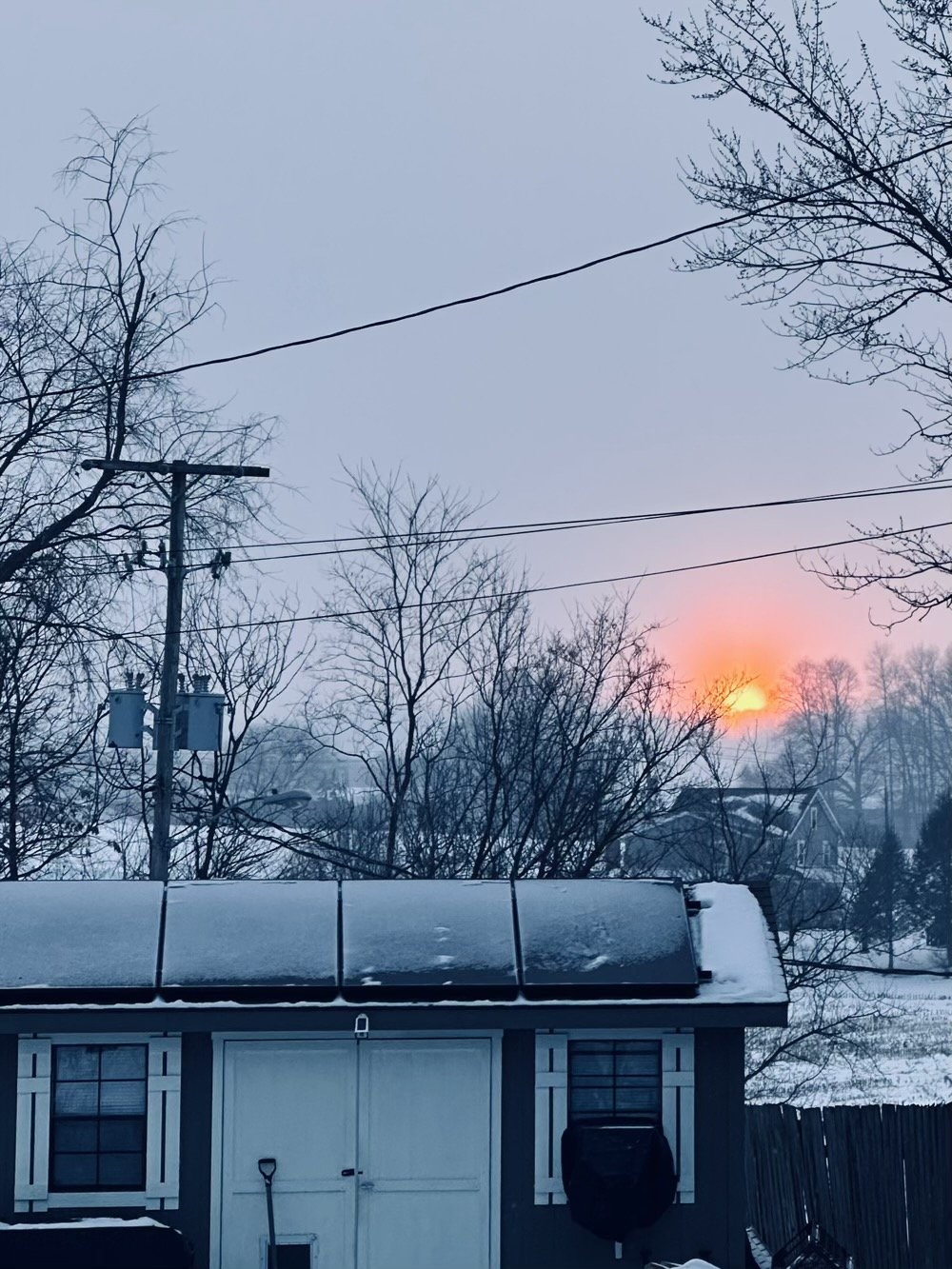 shed snow pretty sunset