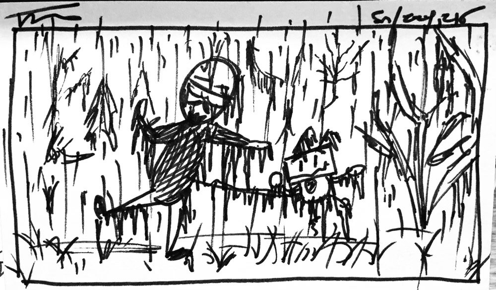 The day's Informality, a sketchy me and a sketchy NuHerbie frozen in place by freezing rain.