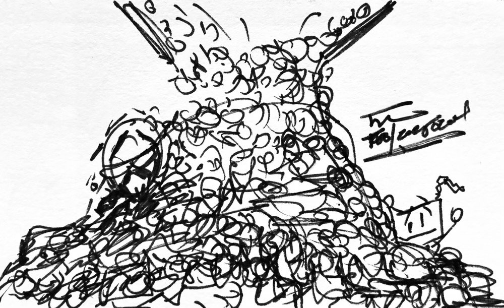 The day's Informality, a sketchy me  and a sketchy NuHerbie trying to escape on onslaught of garbage