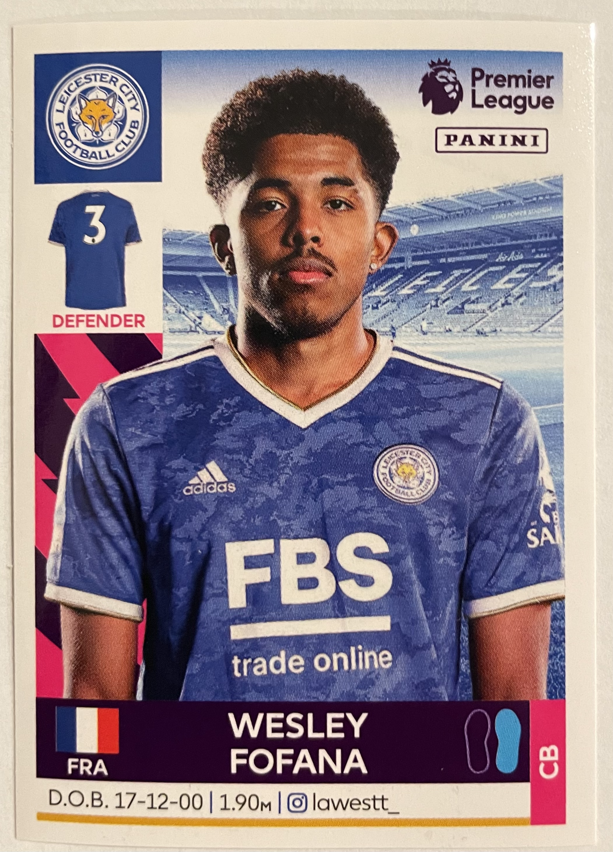 wesley fofana 2022 panini sticker