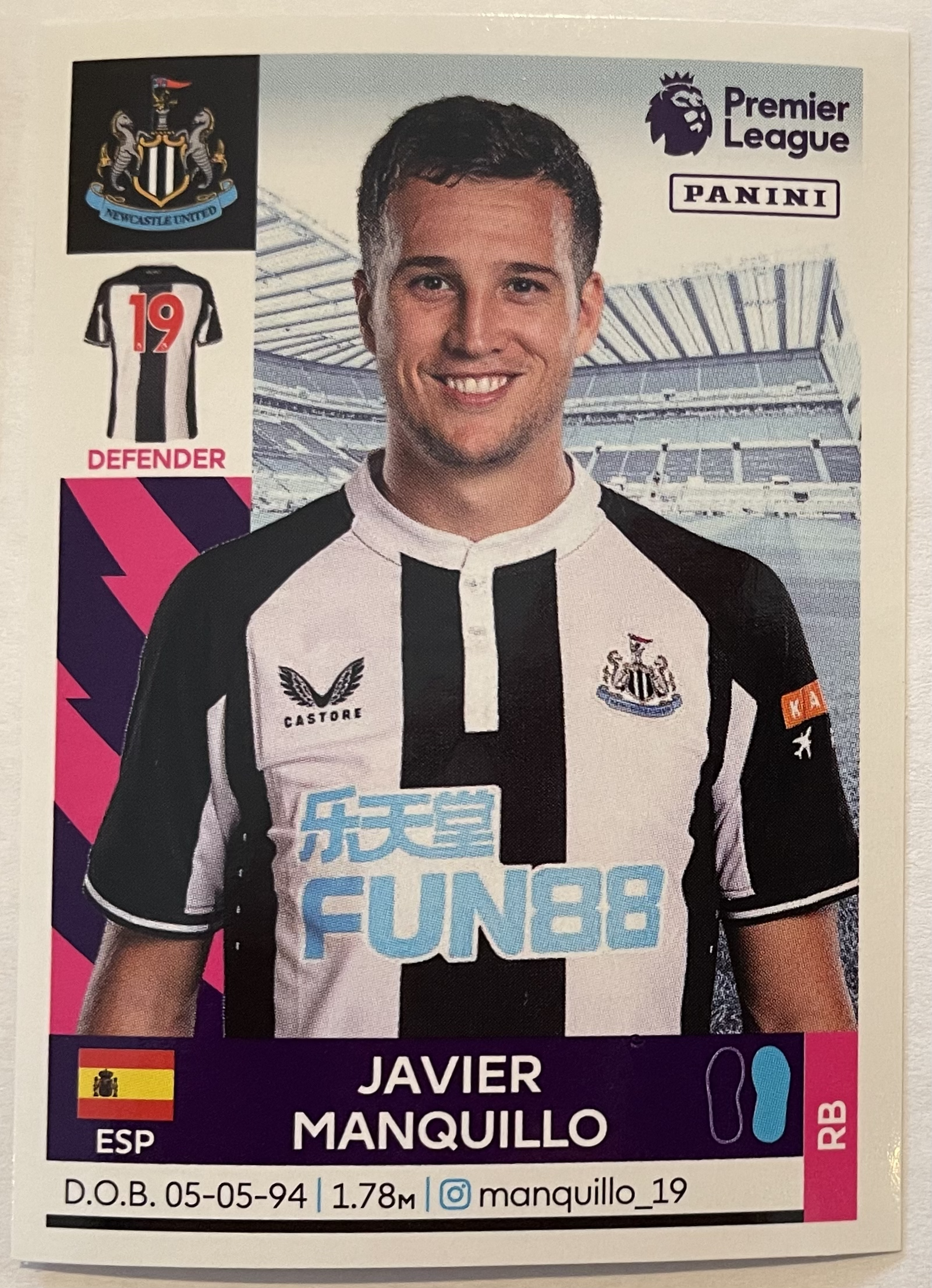 javier manquillo 2022 panini sticker