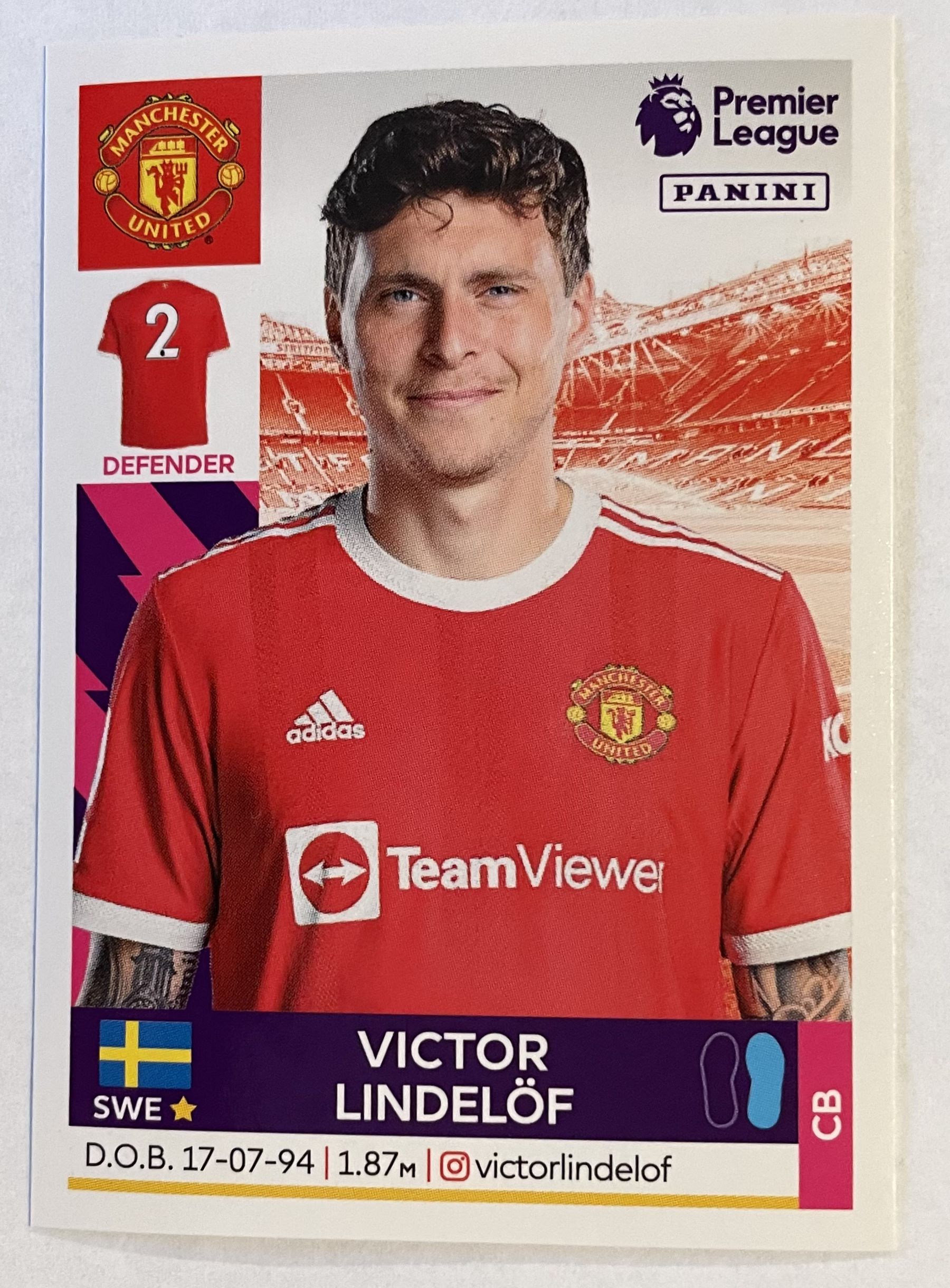 victor lindelof 2022 panini sticker