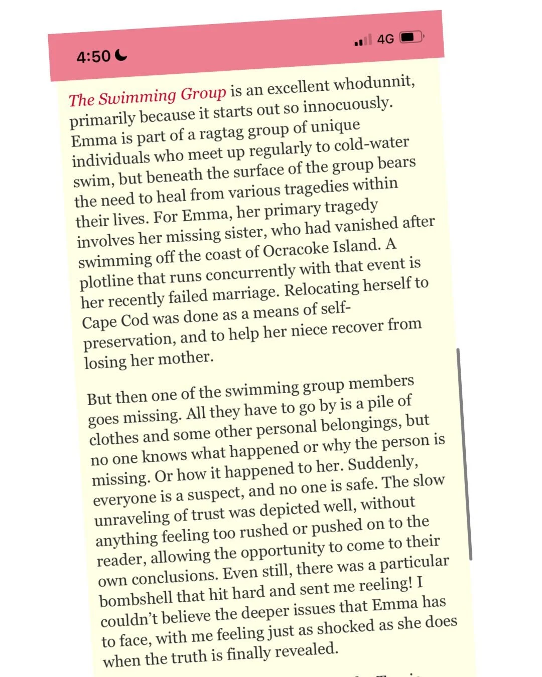 Thank you @chicklitcentral for this fantastic review of #theswimminggroup 

For the full review⬇️
http://www.chicklitcentral.com/2025/09/book-review-swimming-group.html?m=1

#joffebooks #domesticsuspense #bookstagram