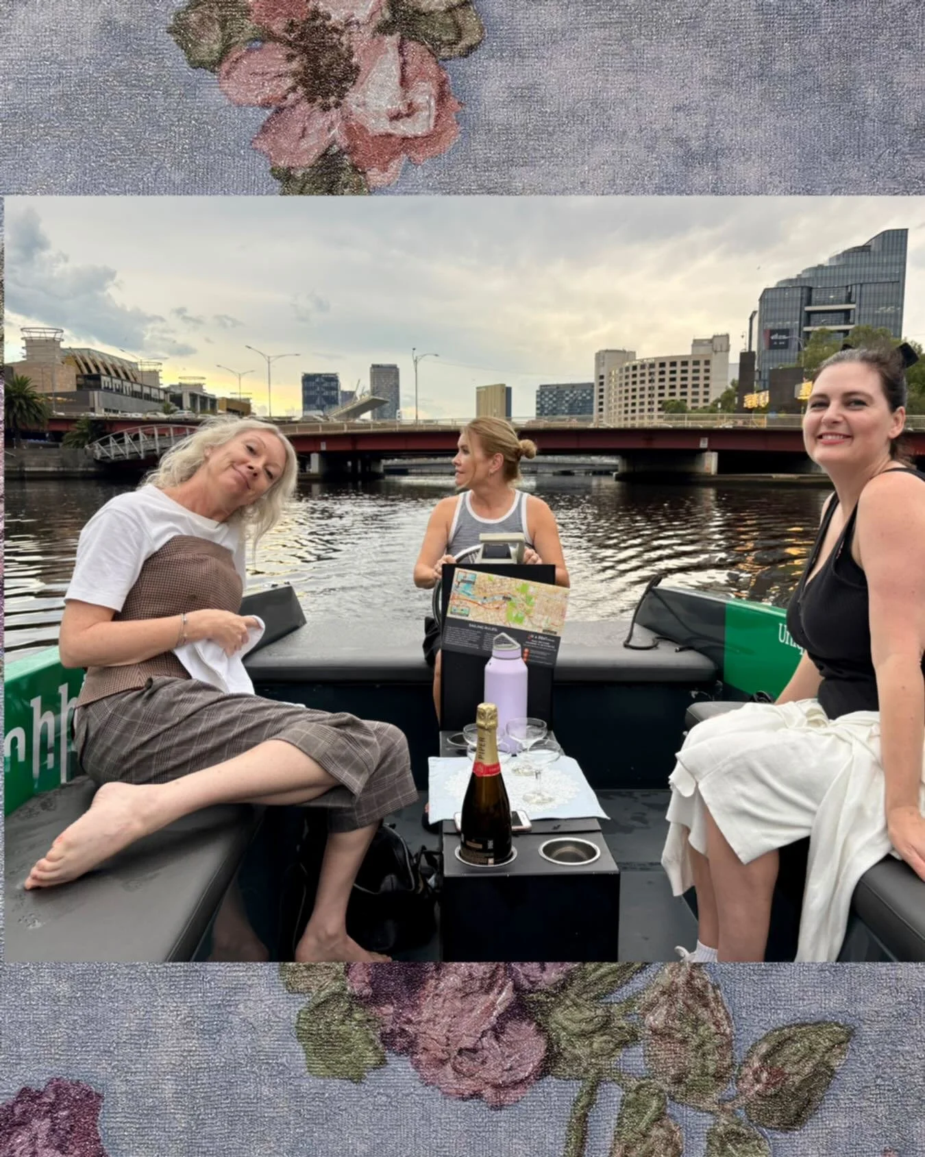 Thank you to these beauties for the birthday boat ride on the Yarra River @jane.calder.18 @dee_peters @cyndicornwall  Fun taking turns being skipper 💙