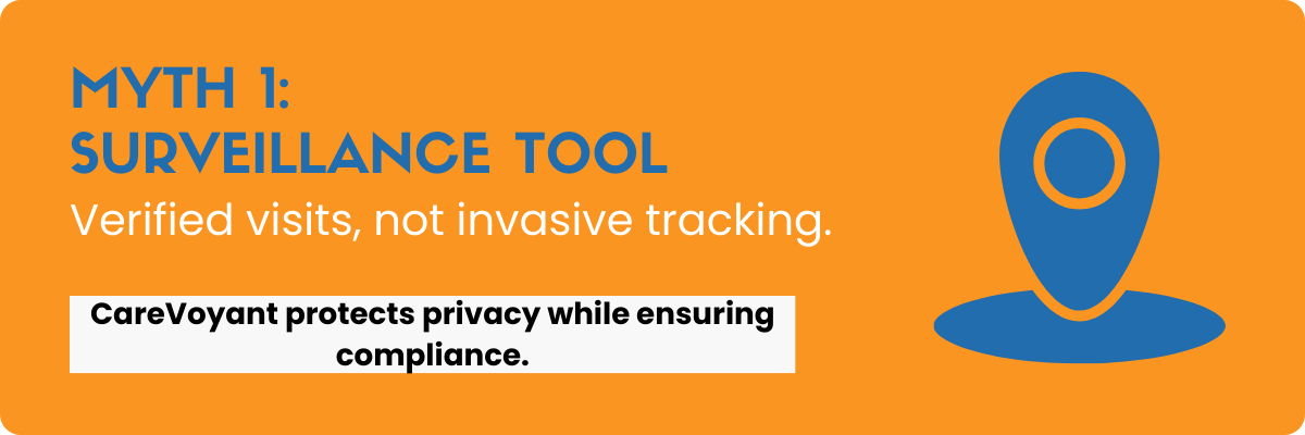 With CV Mobile, caregivers clock in/out securely, even in offline mode, without invasive tracking. The system validates visits while respecting privacy, supporting compliance with the 21st Century Cures Act.
