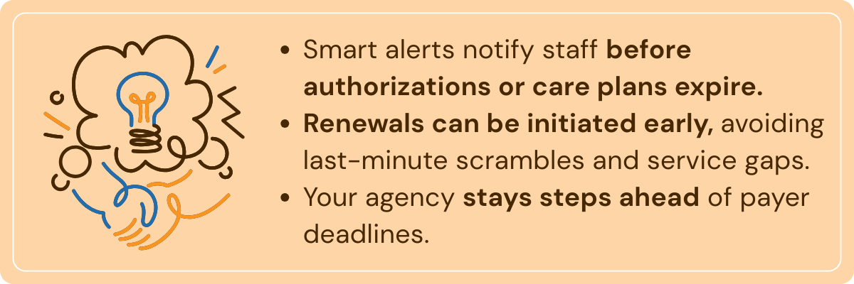 CareVoyant Home Care Software prevents care disruption by notifying staff before expiration.