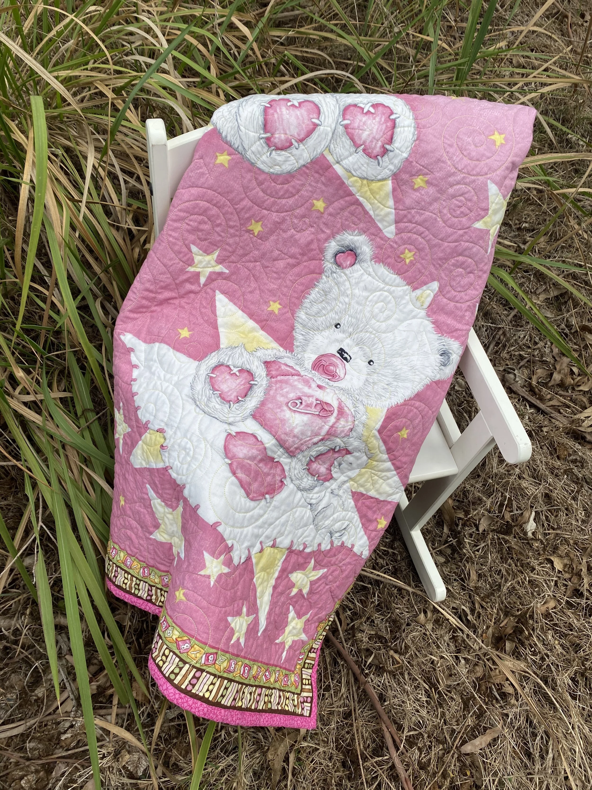 Pink Baby Teddy Bear Quilt