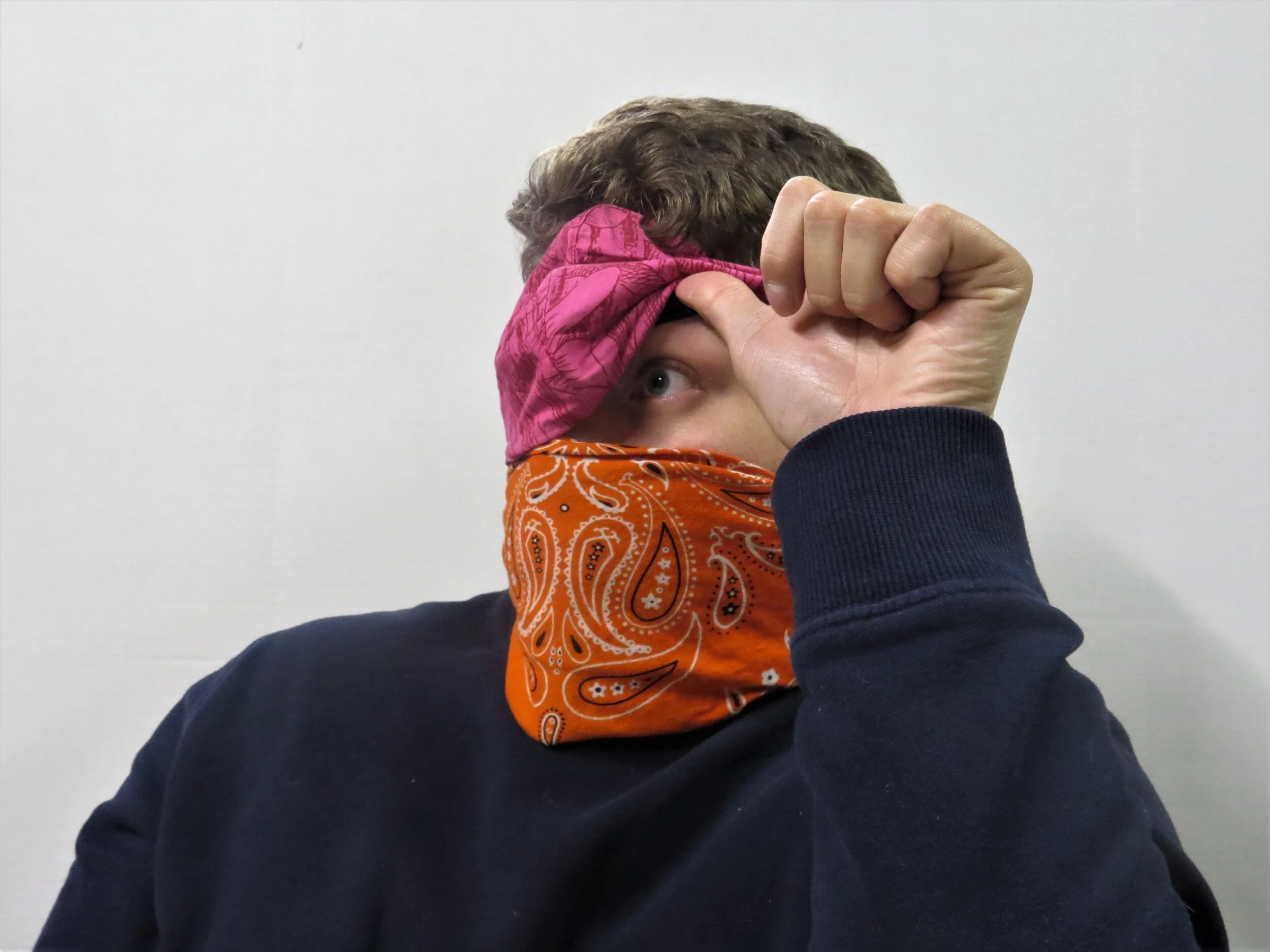 Pink Flower Mask & Orange Mask (Peeking Out II)