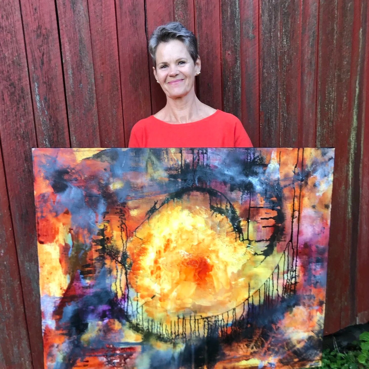 Gro Moe med eget maleri