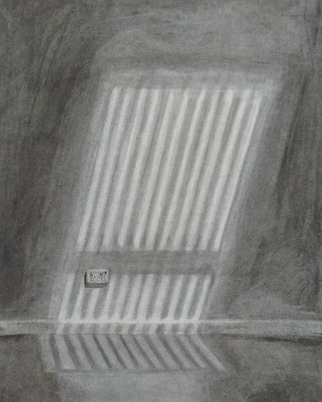 From the hallway of building 212, charcoal and pastel on paper. From when I was actually on campus and could still enjoy noticing how the light changed.  #curtinuniversity #perthartist #contemporarydrawing