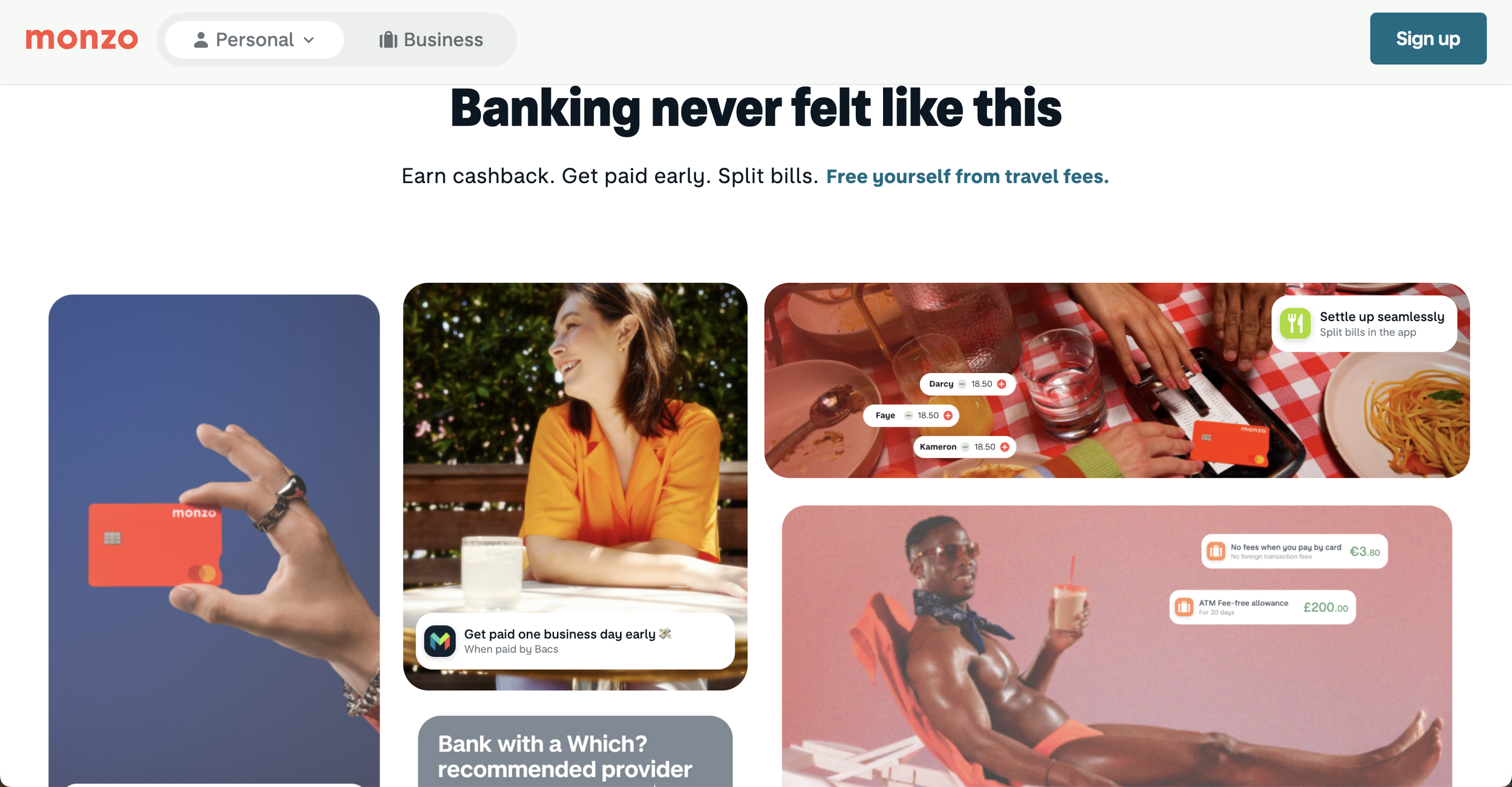 MONZO homepage