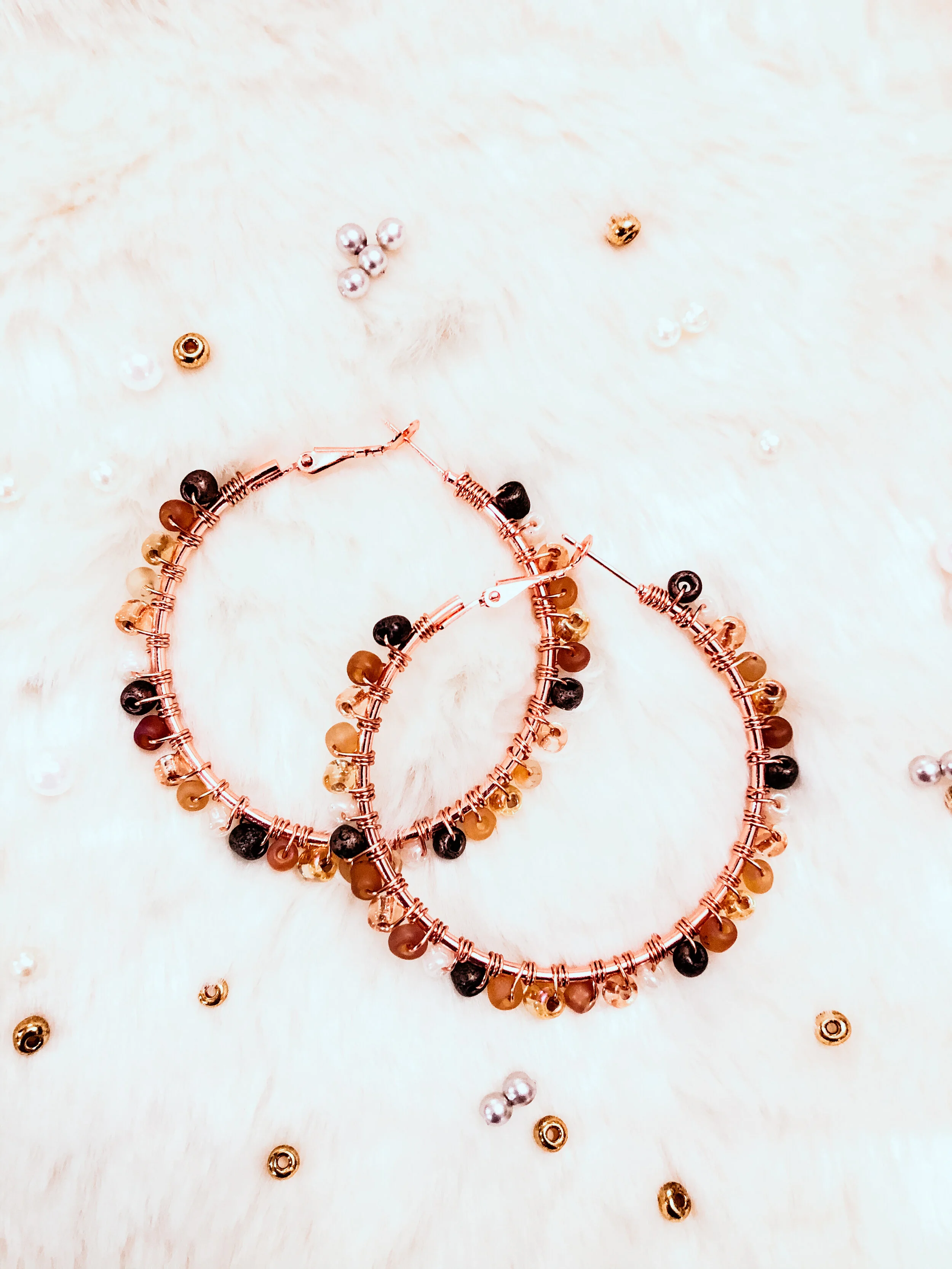 Megan - Rose Gold Beaded Hoops