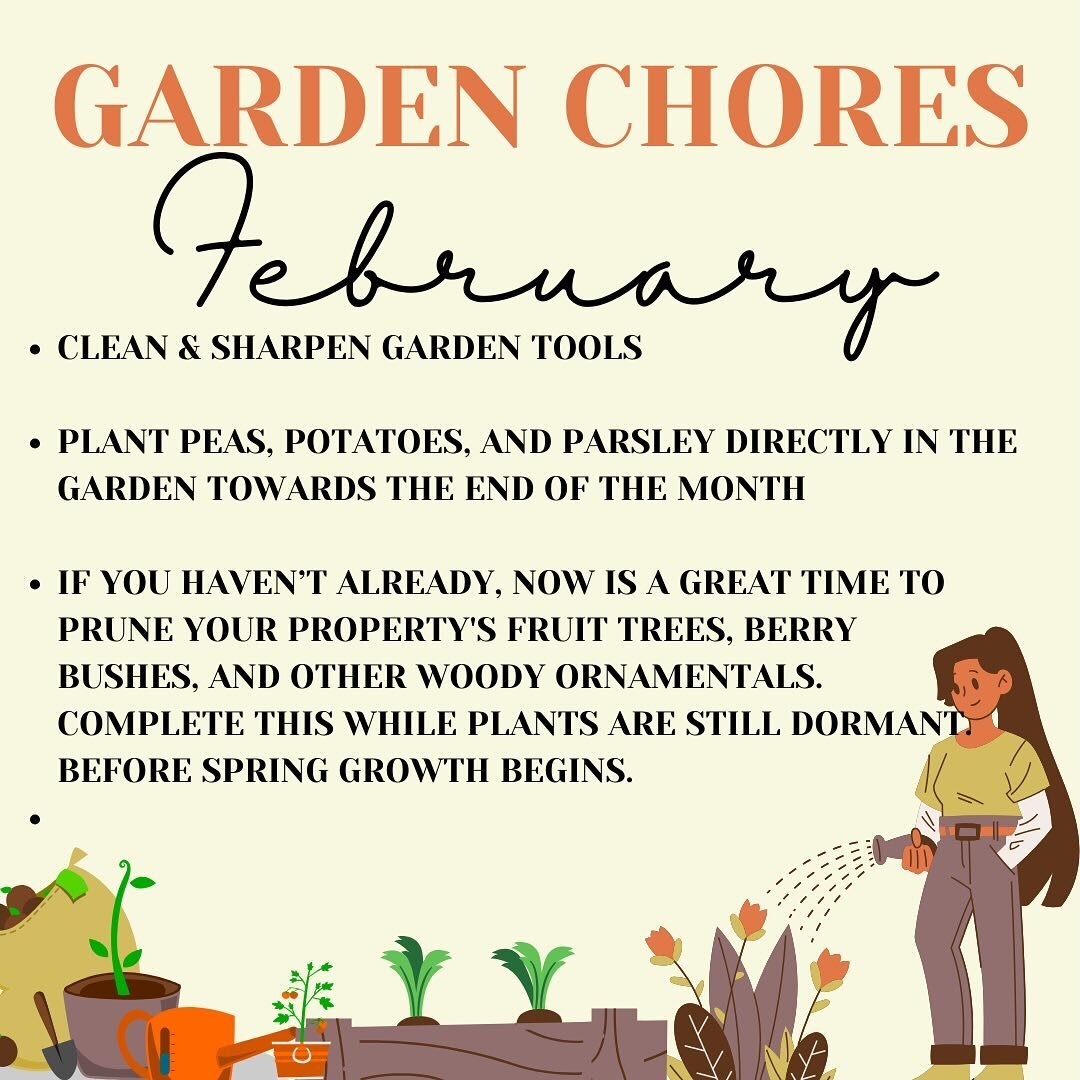 Happy February! Chomping at the bit for gardening season? Get started with these helpful garden chores this month!

Are you interested in joining the garden this year? Check out the link in our bio &amp; the informational links on website for more in