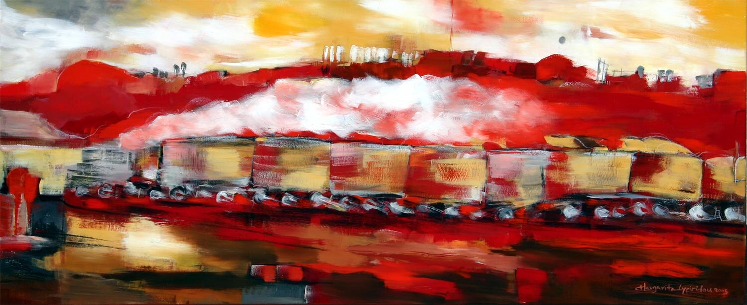 Train In Red Background  -  SOLD