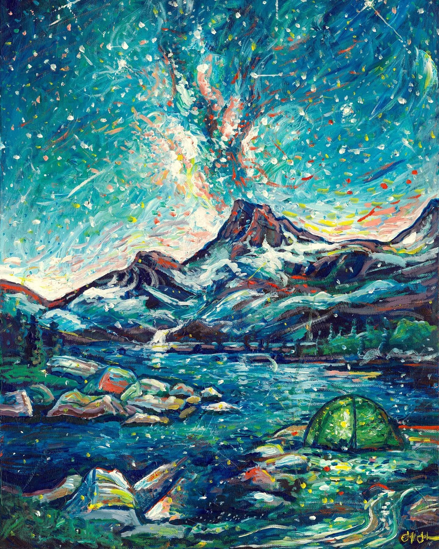 The Sierra Nevada mountains are an outdoor-lover&rsquo;s paradise. Enter this magical world of alpine lakes and clear night skies with my painting, &ldquo;Alpine Bliss.&rdquo;

This painting is SOLD but you can find my other celestial paintings on my
