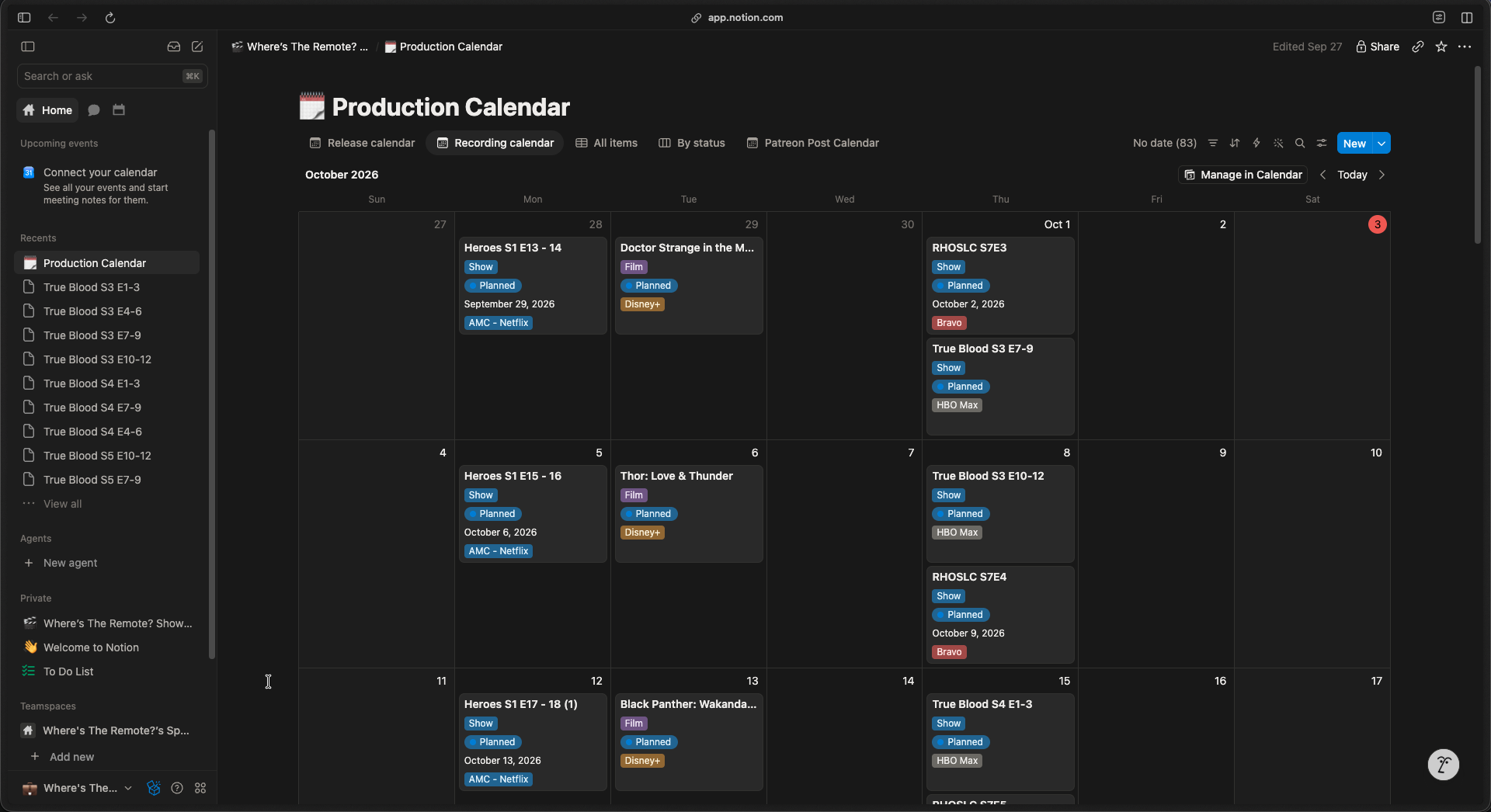 WTR Show - Production Calendar - Notion