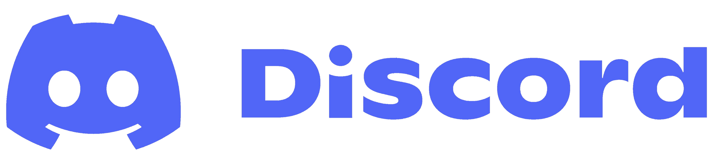 Blue Discord logo featuring a stylized smiling game controller face with two eyes and a curved mouth, next to the word 'Discord' in bold blue letters.