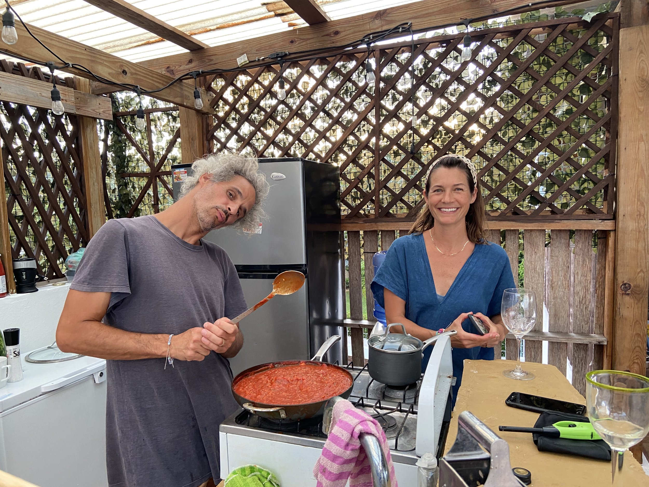 Taryn and Marty making dinner