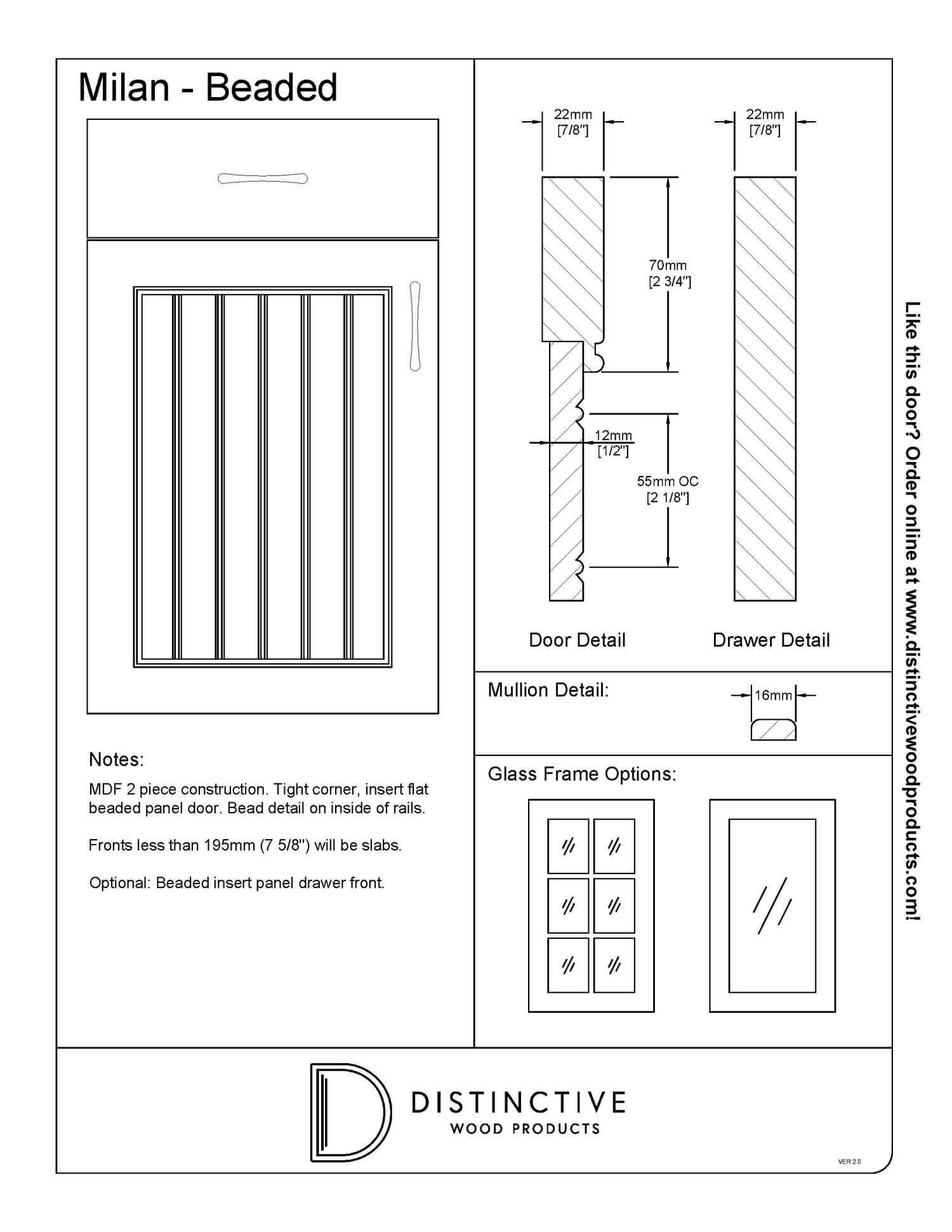 Milan - Beaded - MDF Cabinet Door Designs | Distinctive Wood Products
