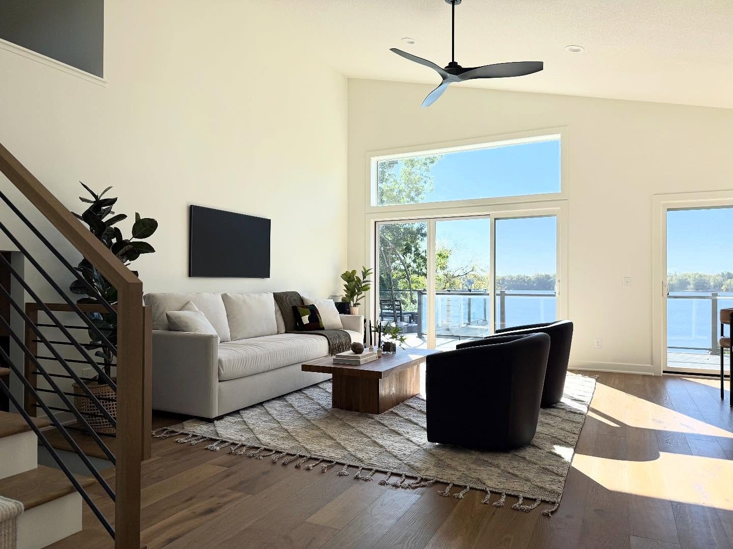 Simple palette, cozy textures, and a rug that pulls it all together.