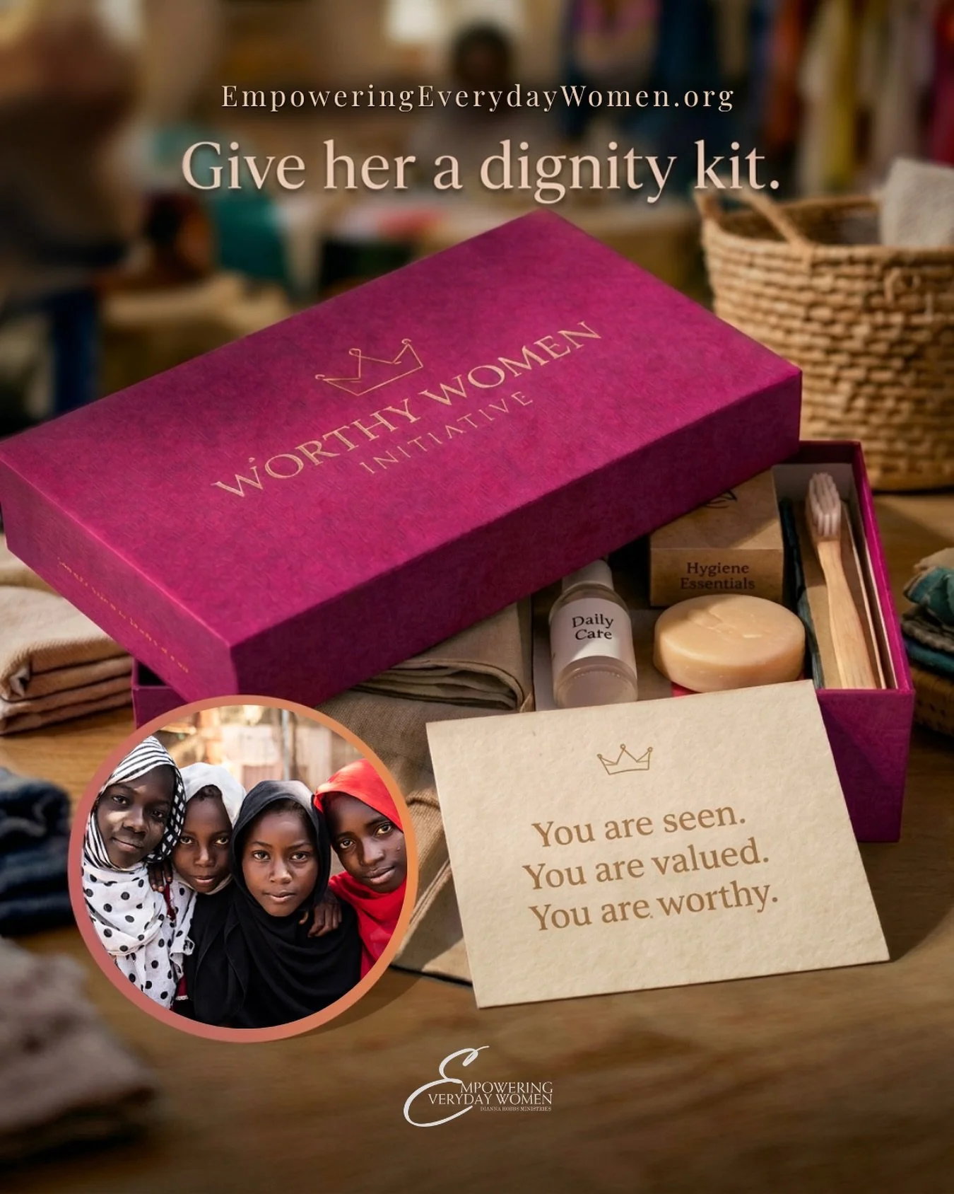 More than 500 million women and girls globally lack access to basic hygiene and menstrual products. 

Through our Worthy Women Initiative, we&rsquo;re providing hygiene kits filled with essentials like sanitary products, soap, and other daily care it