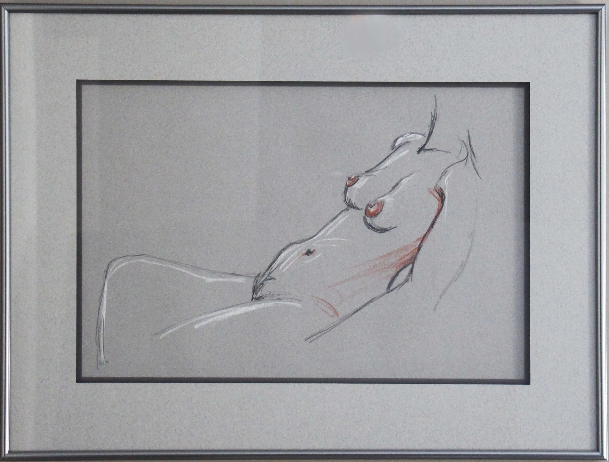 "Repose -Reclining Female Nude", Framed Original
