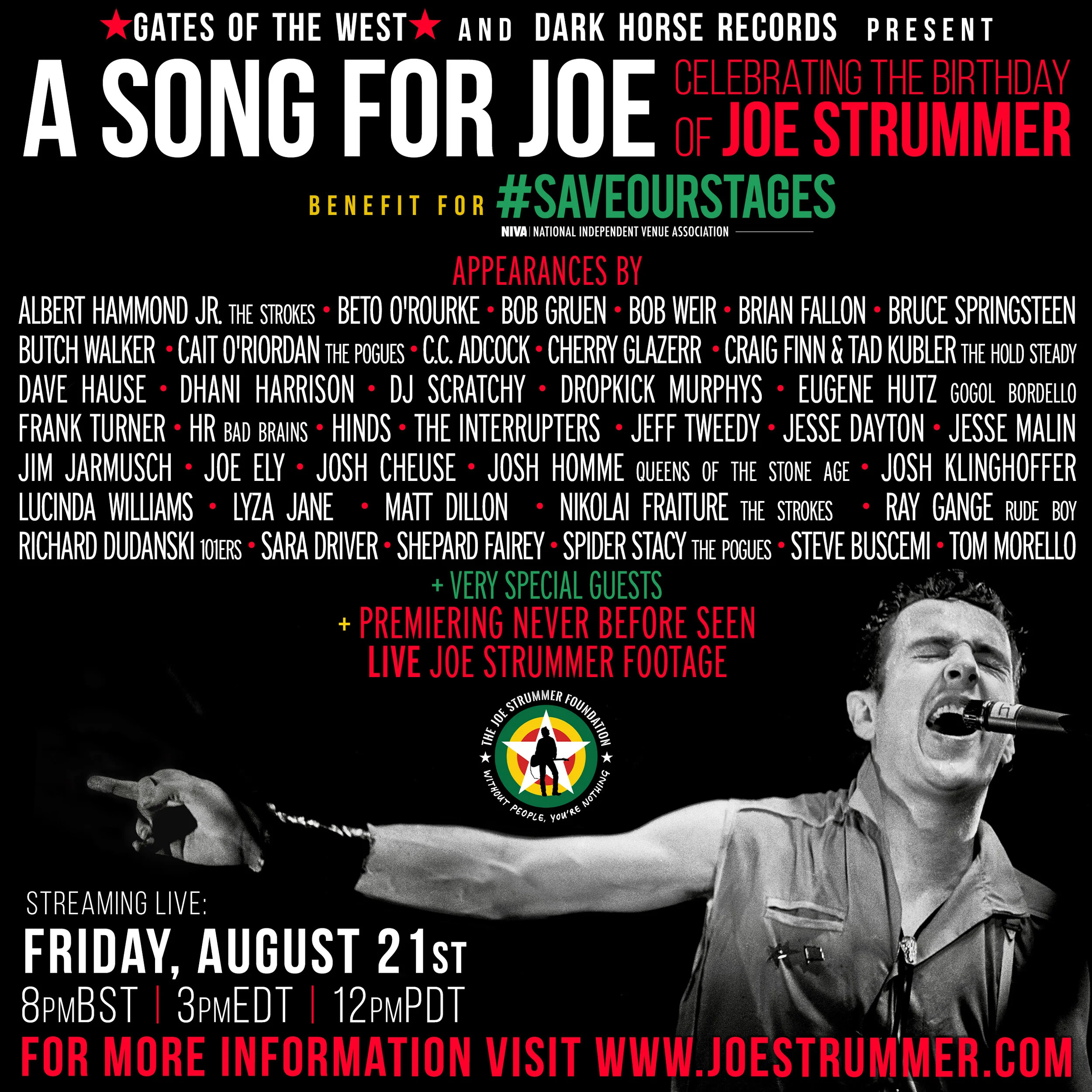 ‘A Song For Joe: Celebrating the Birthday of Joe Strummer’ Live Stream Friday, August 21 at 8pm BST / 3pm EDT / 12pm PDT