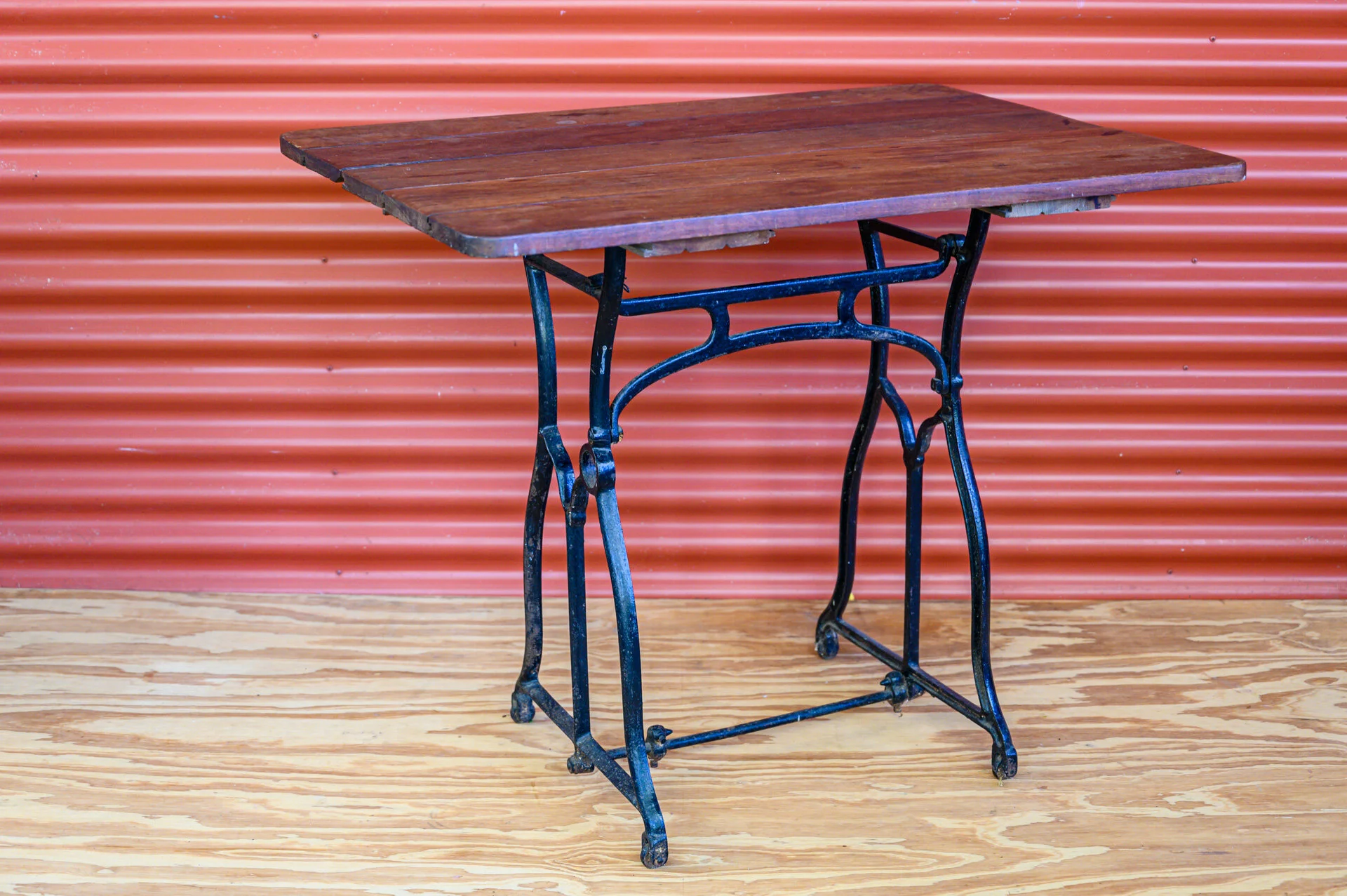 Wrought Iron Base Jarrah Top Table 