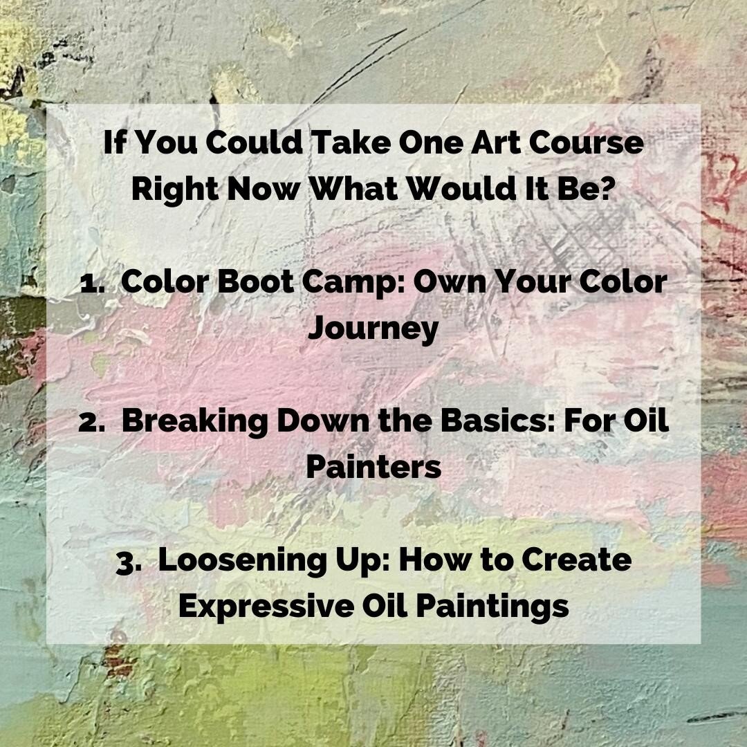 Are you in the Mood for a Great Art Workshop?  If so let me know what your choice or choices would be from the list above.  I am in Course Creation Mode and would love to hear from you!!! Let me know in the comments below!!⁠
⁠
⁠
#charlotteart #charlo