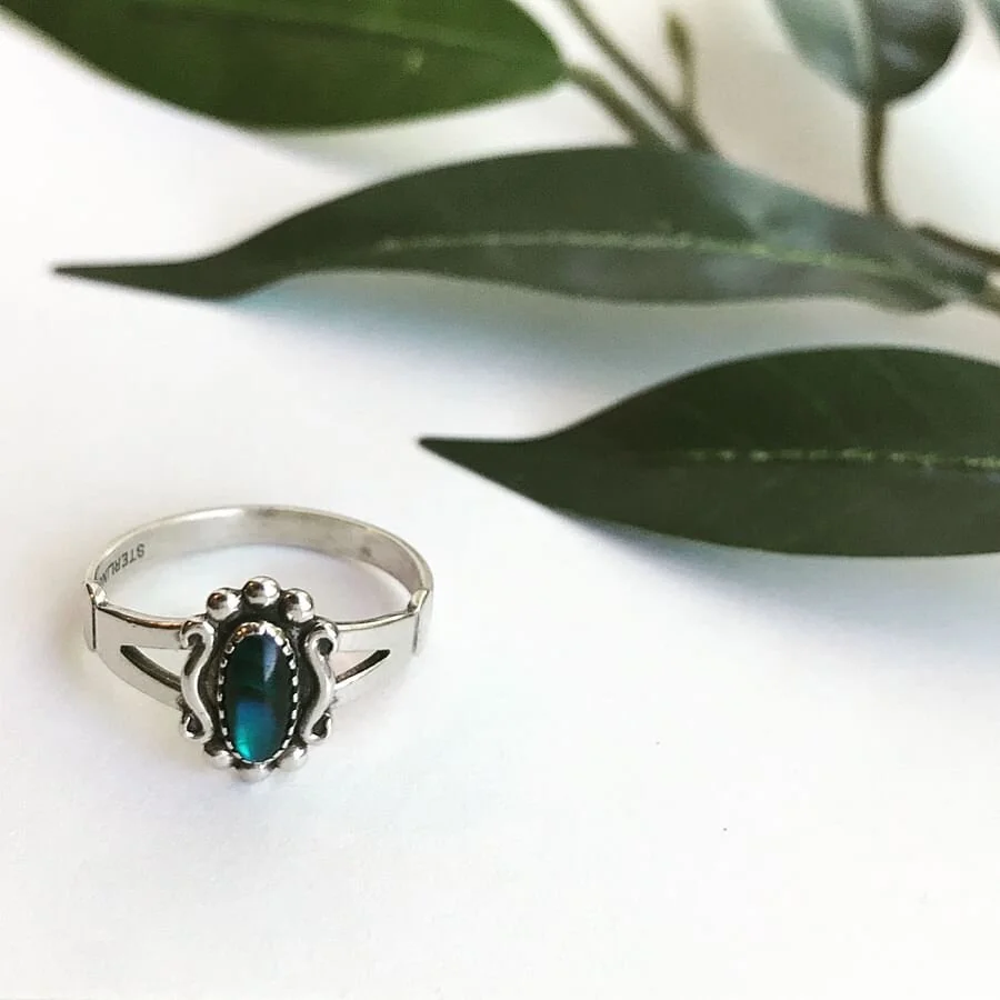 Vintage Silver Ring with Oval Dark Blue-Green Stone