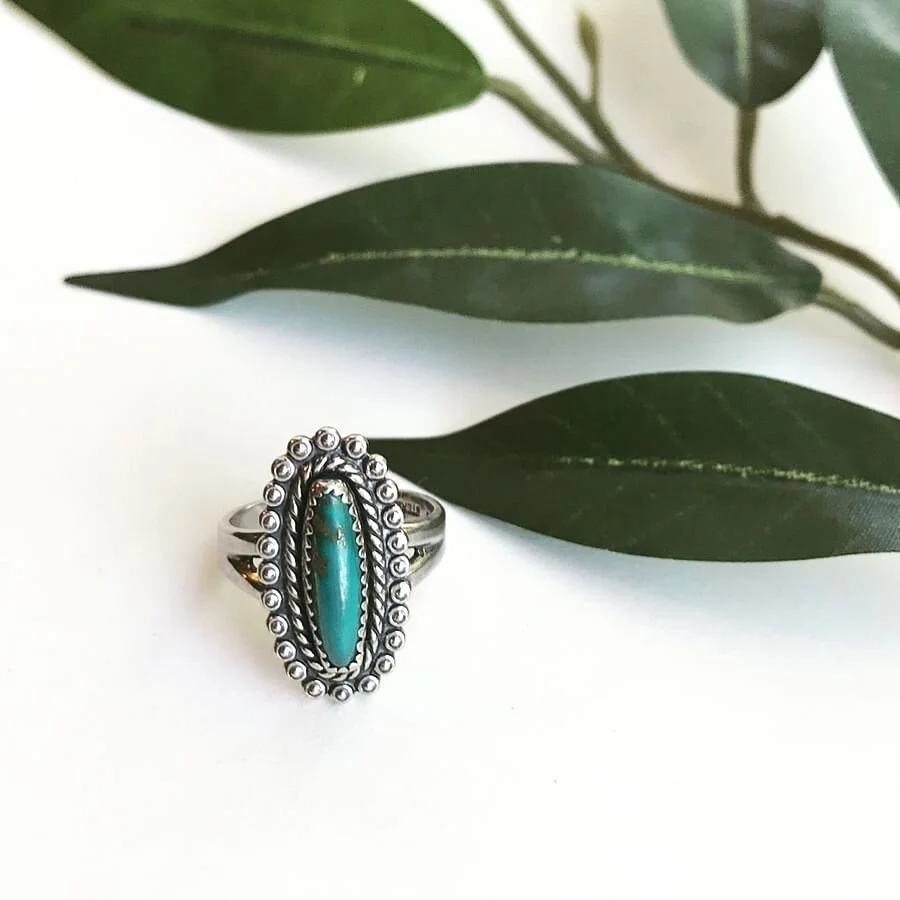 Vintage Silver Ring with Thin Turquoise Stone