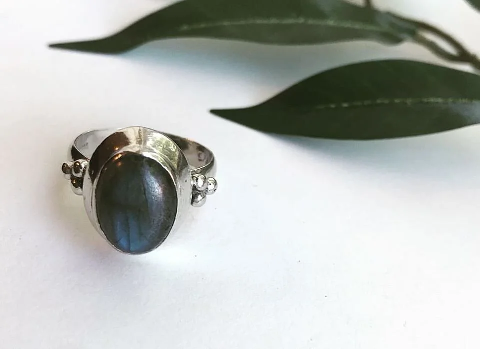 Vintage Silver Ring with Large Oval Stone