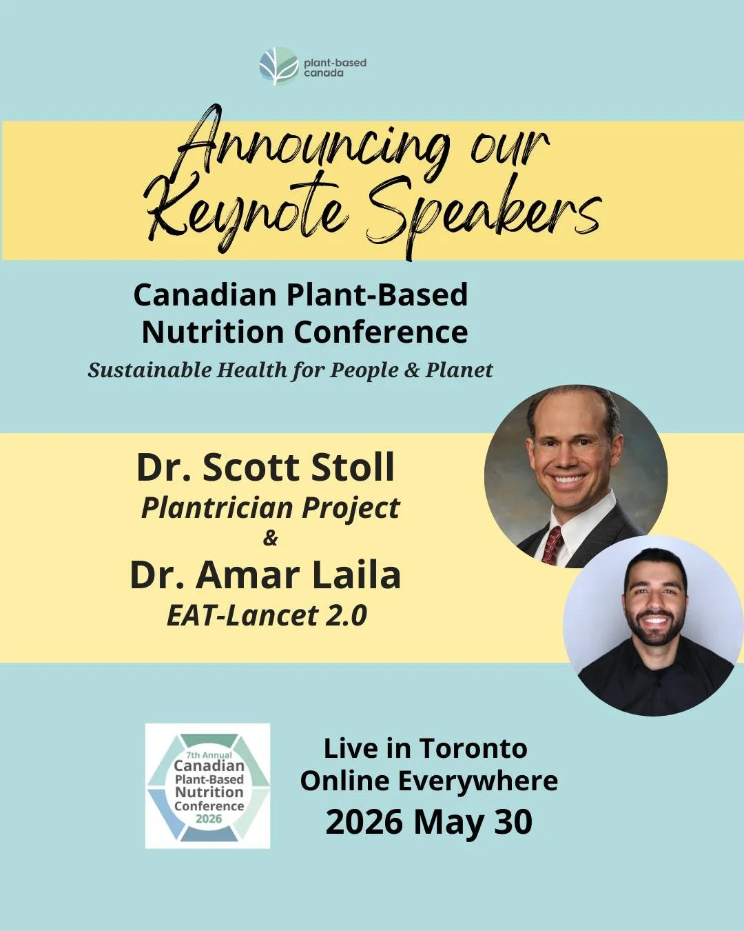 Here comes the speakers!
.
We are so excited about this year's confirmed speakers for the 7th annual Canadian Plant-Based &amp; Health Conference. We&rsquo;re excited to share the news with you. 
.
This year, we have two keynote speakers &ndash; here