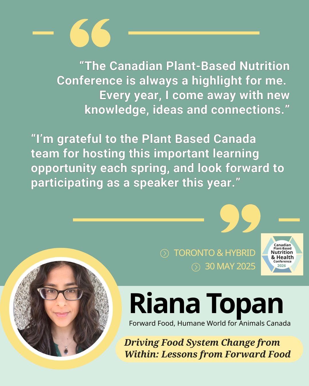 Join us at this year&rsquo;s conference. 
Early Bird + bonus food-focused webinar ends Mar 20!
.
Grab your ticket and free bonus at: https://my.linkpod.site/2026-Conference 
.
Riana Topan is a speaker at this year&rsquo;s Canadian Plant-Based Nutriti