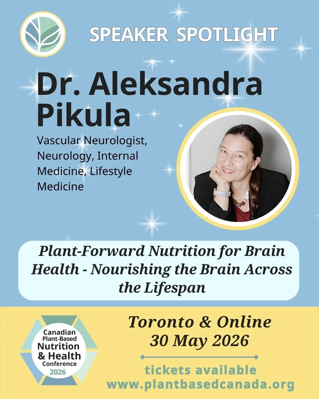 Dr. Aleksandra Pikula is joining us as a presenter this year at the Canadian Plant-Based &amp; Health Conference. 
.
She will be presenting about brain health across the lifespan.
.
Find out all the details and all the speakers on the webpage at: htt
