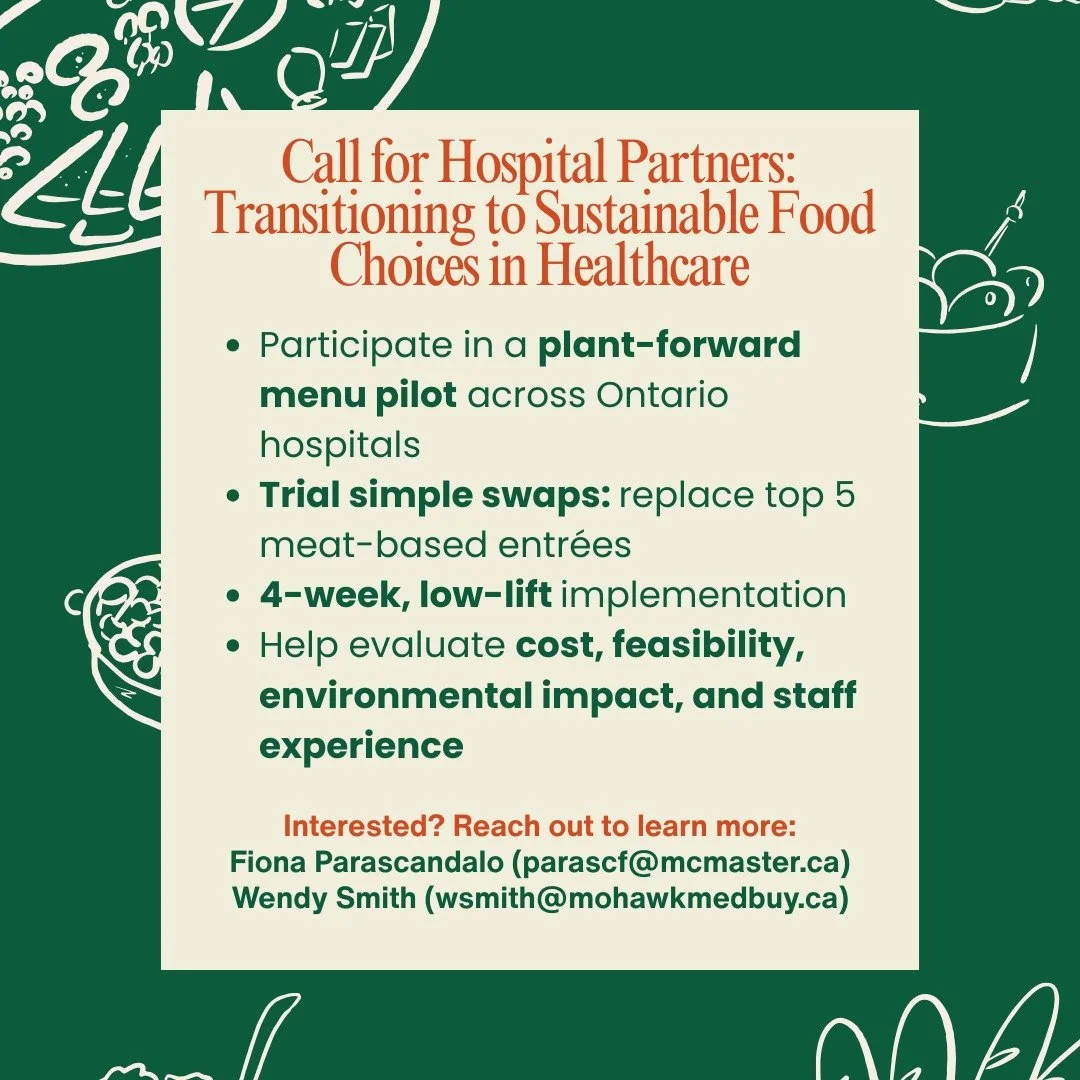 📣 Hospital colleagues: want to lead on sustainable food in healthcare?

Through our work with the PEACH Health Ontario Sustainable Food Systems Committee, we&rsquo;re supporting a 2026 plant-forward hospital QI pilot 🌱

Hospitals will:
✔️ Swap top 